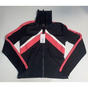 Fire & Ice Black Cabane Full Zip High NeckTrack Jacket Black Pink Stripe Size XL